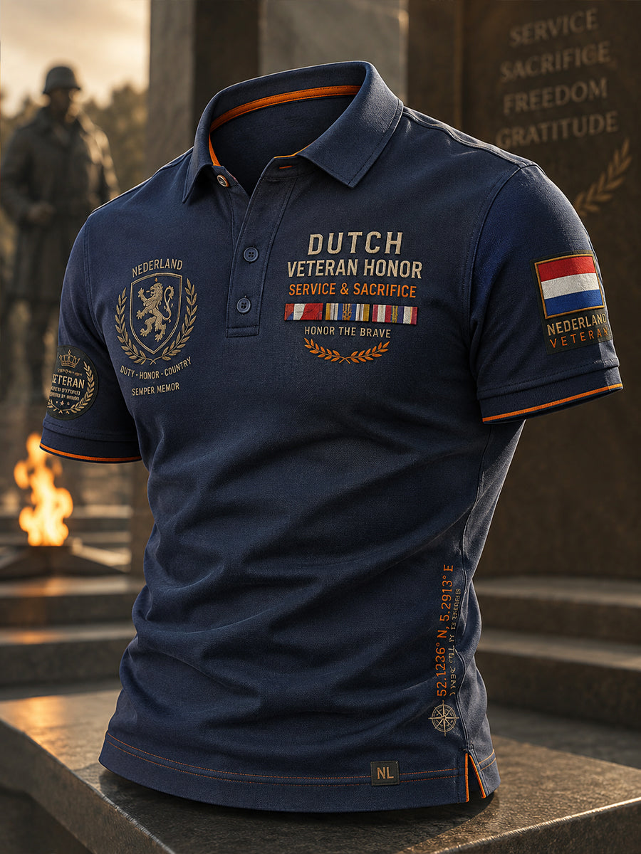 Herenpoloshirt met korte mouwen en vintage camouflage en afdruk in militaire stijl