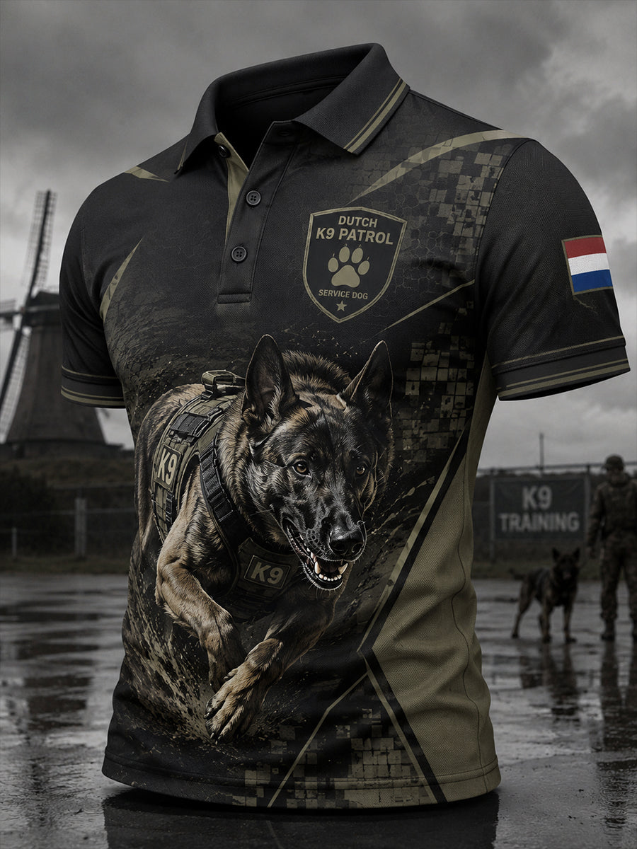 Herenpoloshirt met korte mouwen en afbeelding van een politiehond
