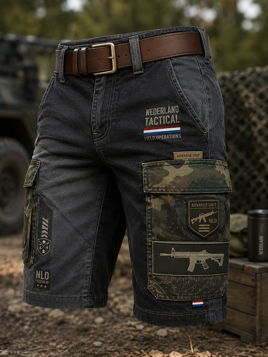 Gecropde cargobroek voor heren met militair camouflageprint
