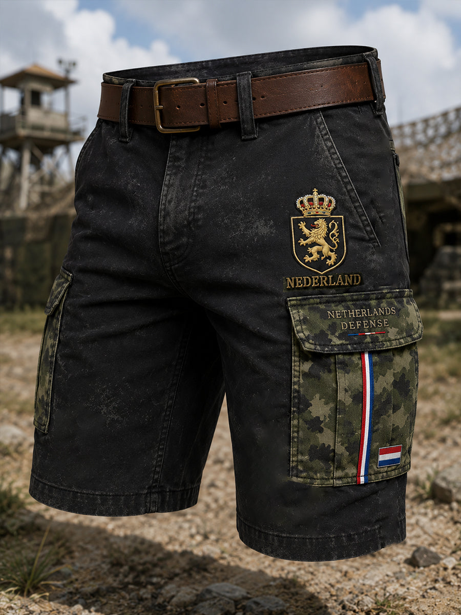 Gesneden cargobroek voor heren met vintage militaire print