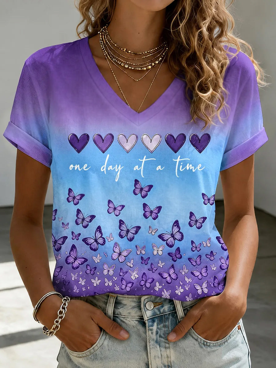 Vrouwen Alzheimer Awareness Ondersteuning Print V-hals Tee