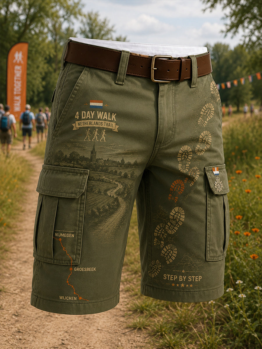 Gesneden cargobroek met grafische print, geïnspireerd door de Vierdaagse voor heren