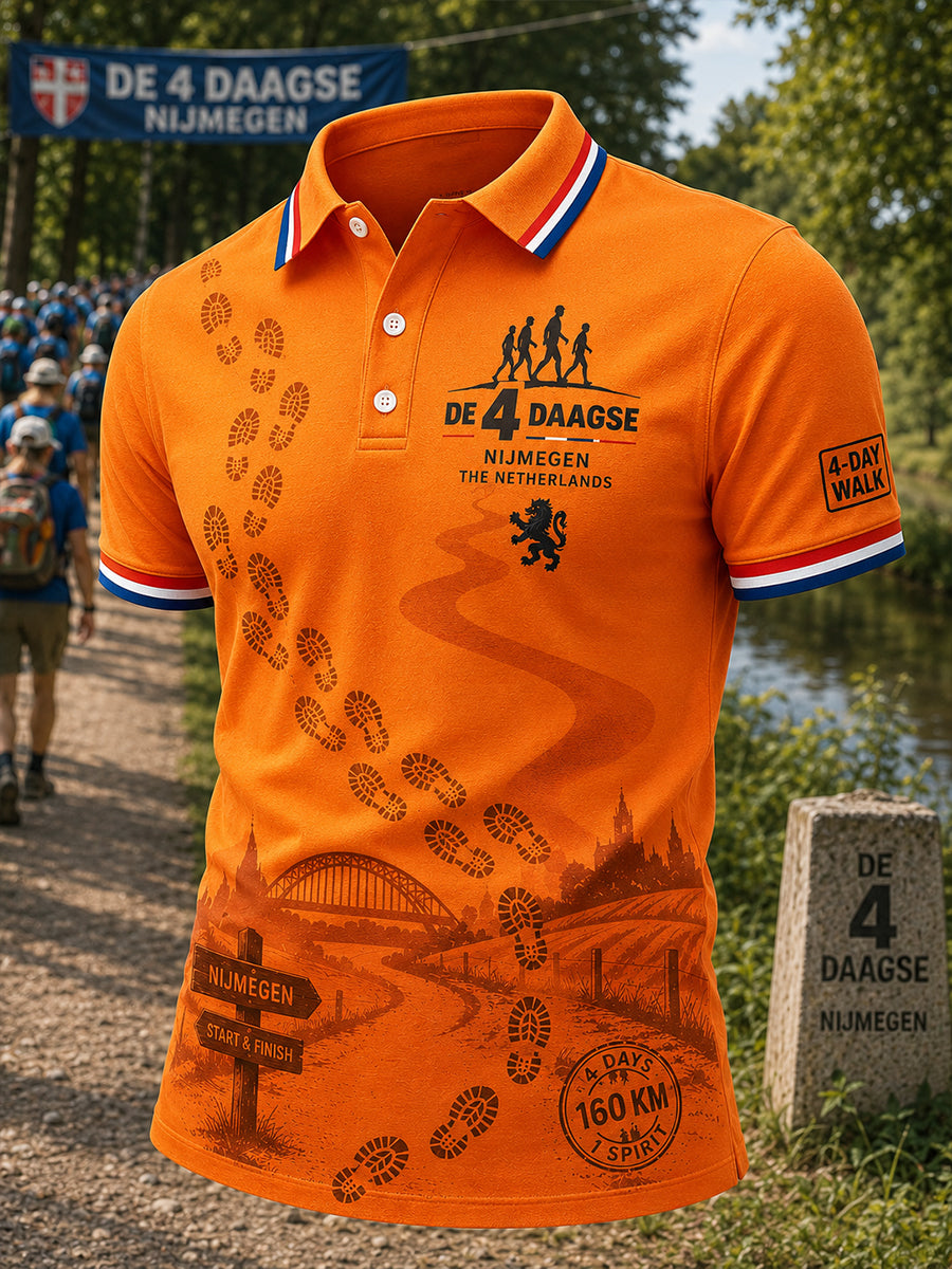 Herenpoloshirt met korte mouwen en grafische print van het Vierdaagsefeest