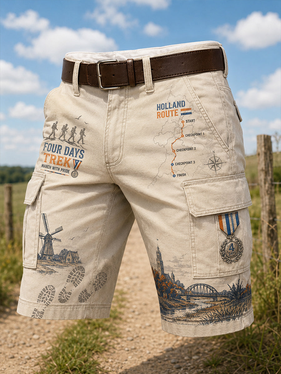 Gesneden cargobroek met grafische print, geïnspireerd door de Vierdaagse voor heren