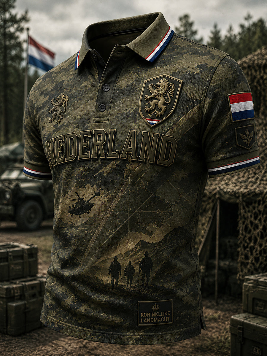 Herenpoloshirt met korte mouwen en militair camouflagemotief