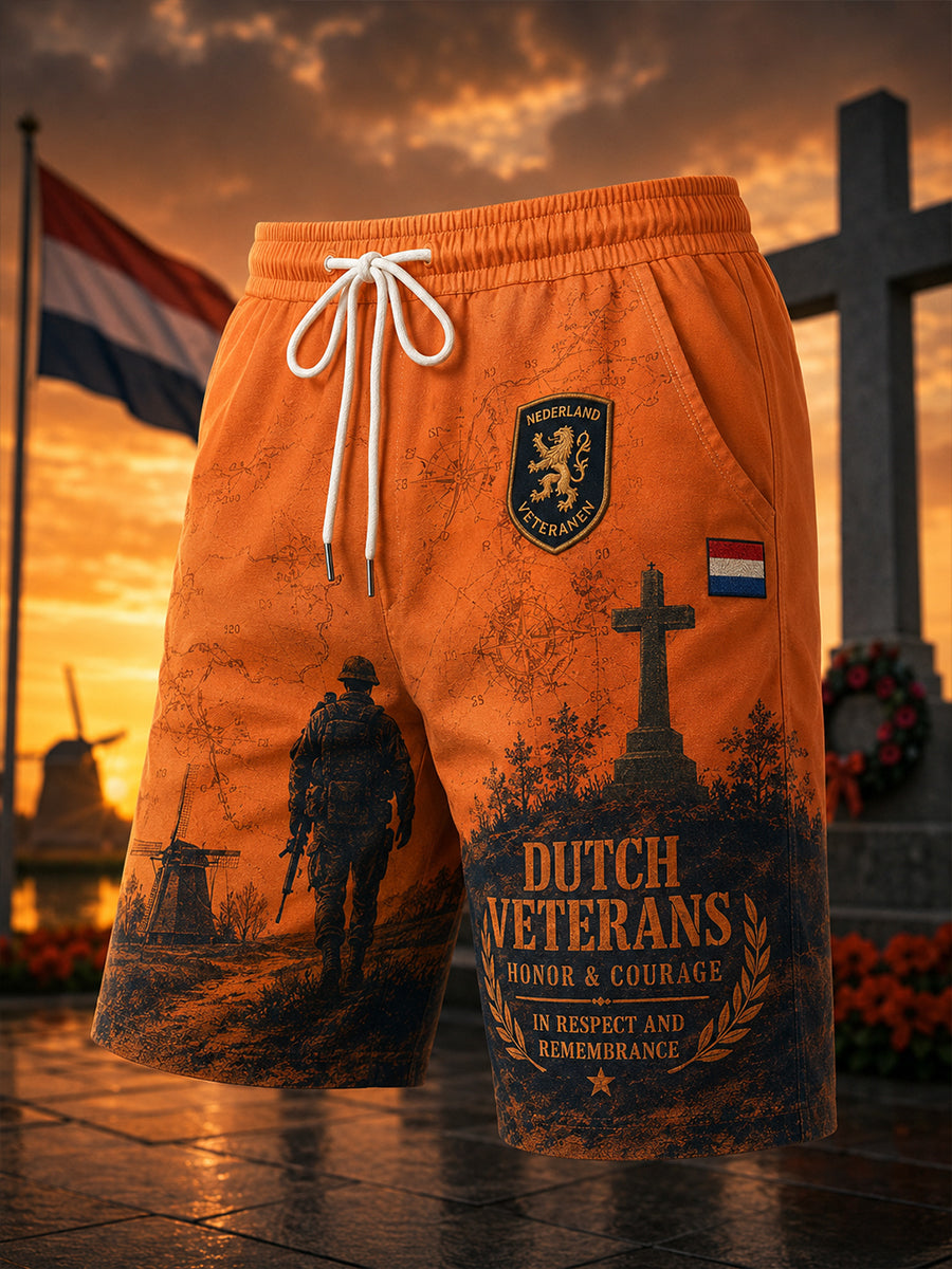 Herenkorte broek met retro-herdenkingsprint voor veteranen