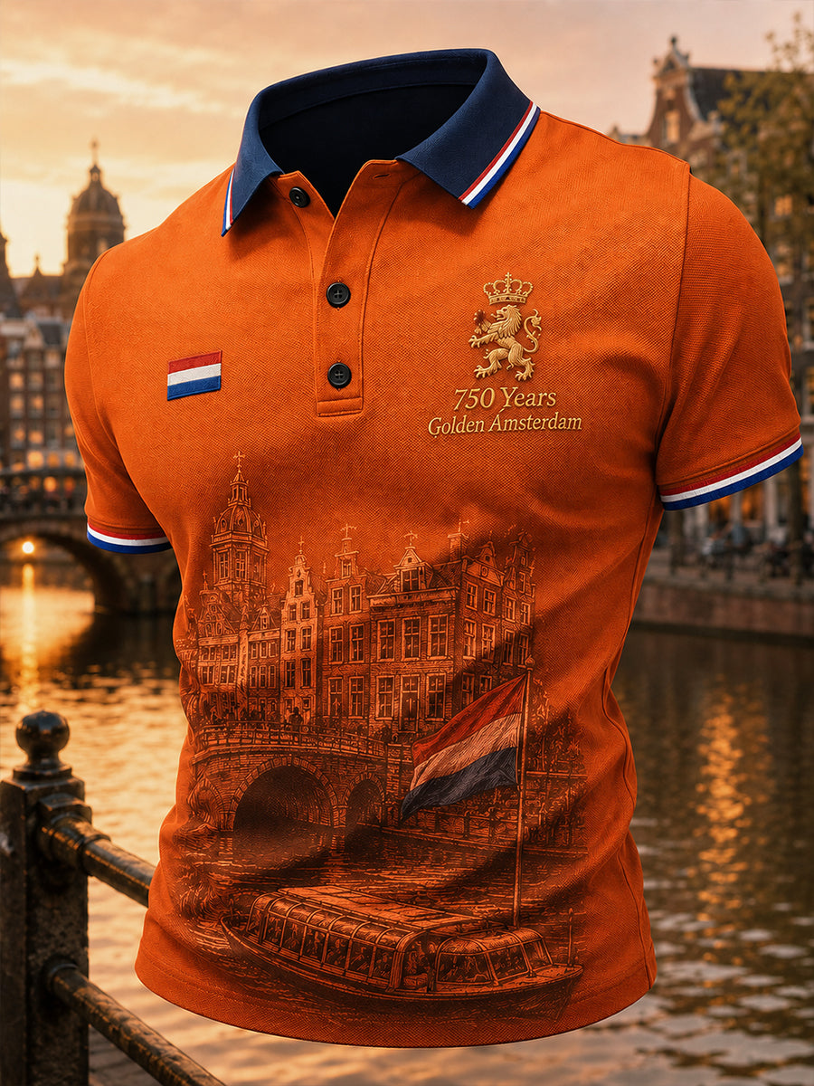 Herenpoloshirt met grafische print ter ere van het 750e jubileum, korte mouwen