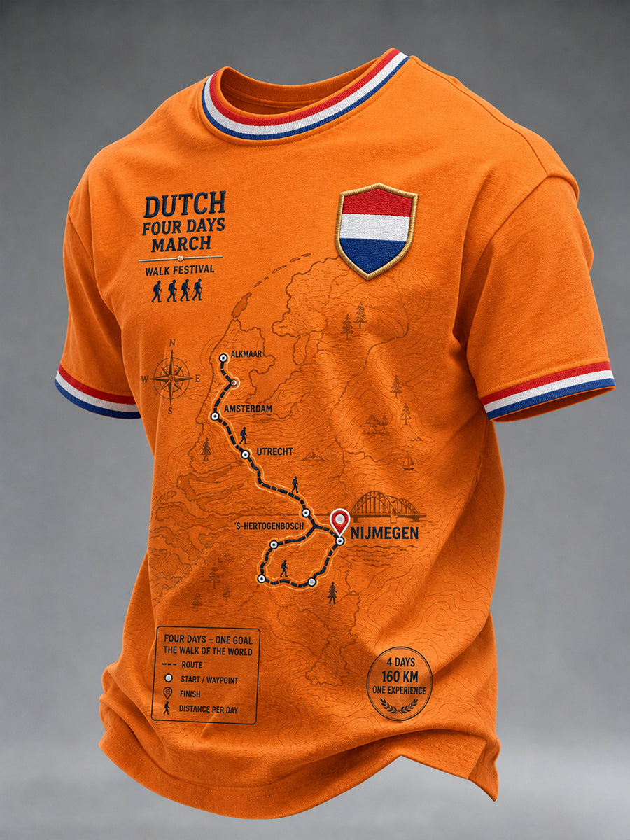 Heren-T-shirt met korte mouwen en grafische print met vierdaagse-thema