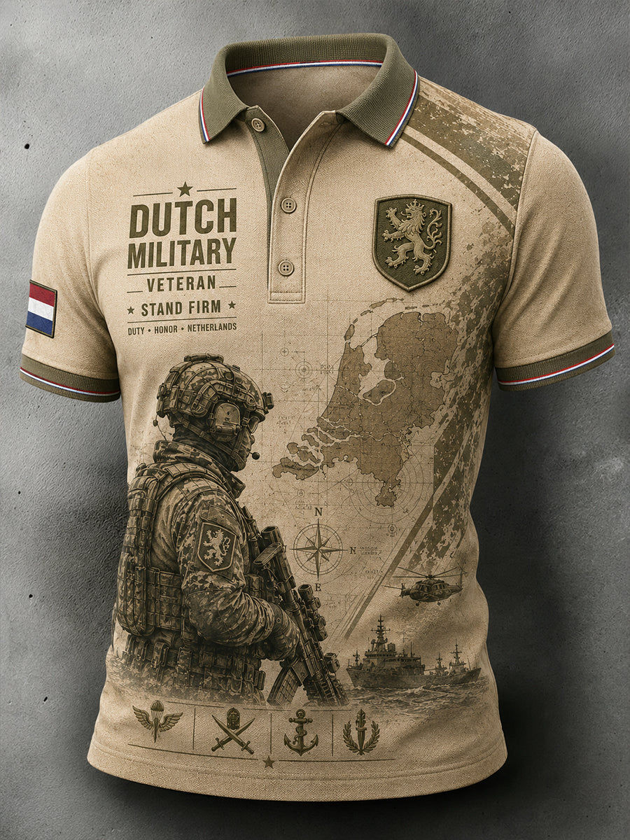 Herenpoloshirt met korte mouwen en militair camouflagemotief