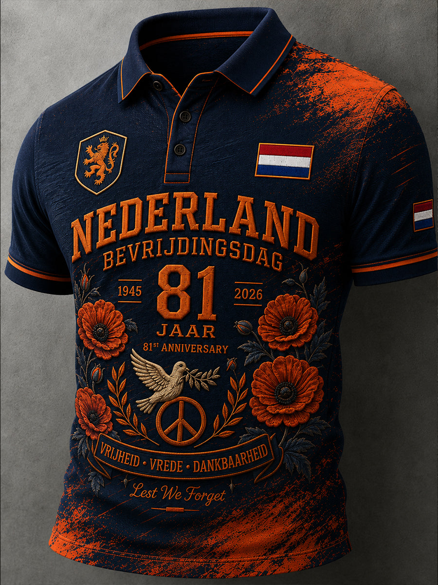 Herdenkingspoloshirt met grafische print en korte mouwen voor de Dag van de Mannenemancipatie