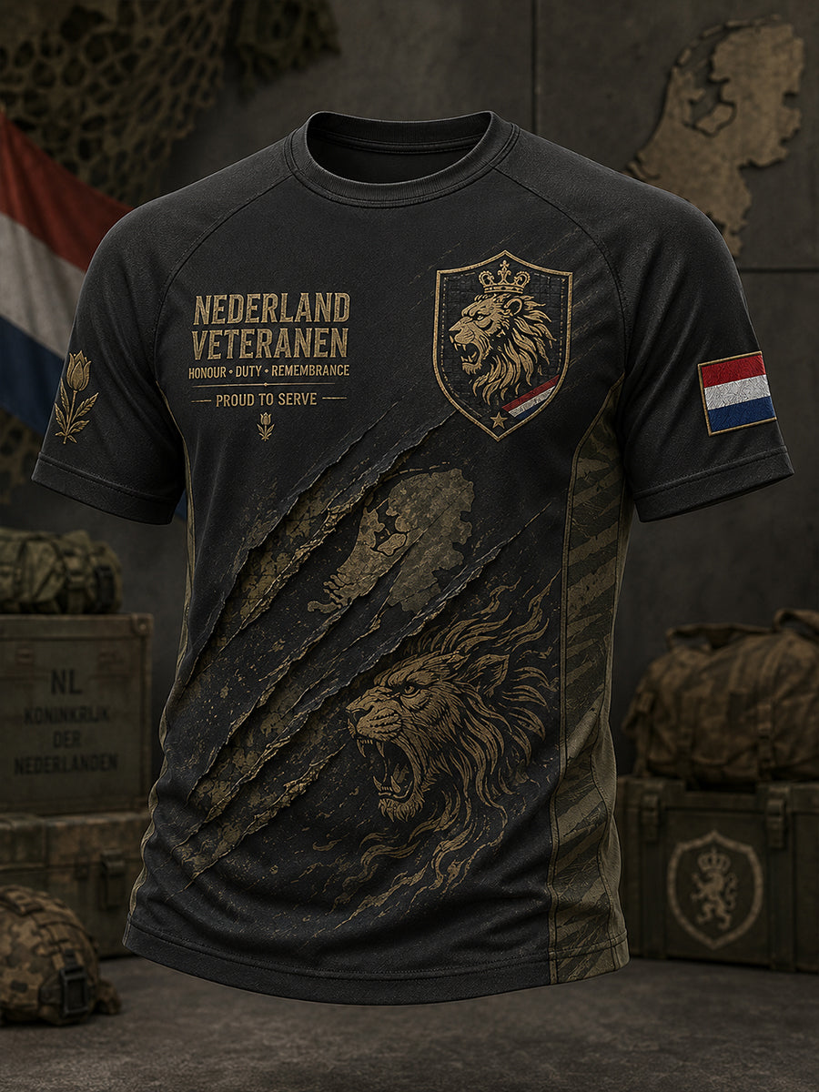 Heren-T-shirt met korte mouwen en raglanmouwen, voorzien van een vintage print in militaire stijl
