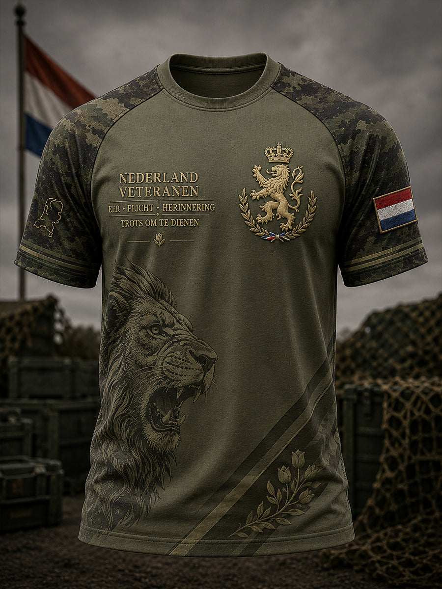 Heren Raglan T-shirt met korte mouwen en vintage print in militaire stijl
