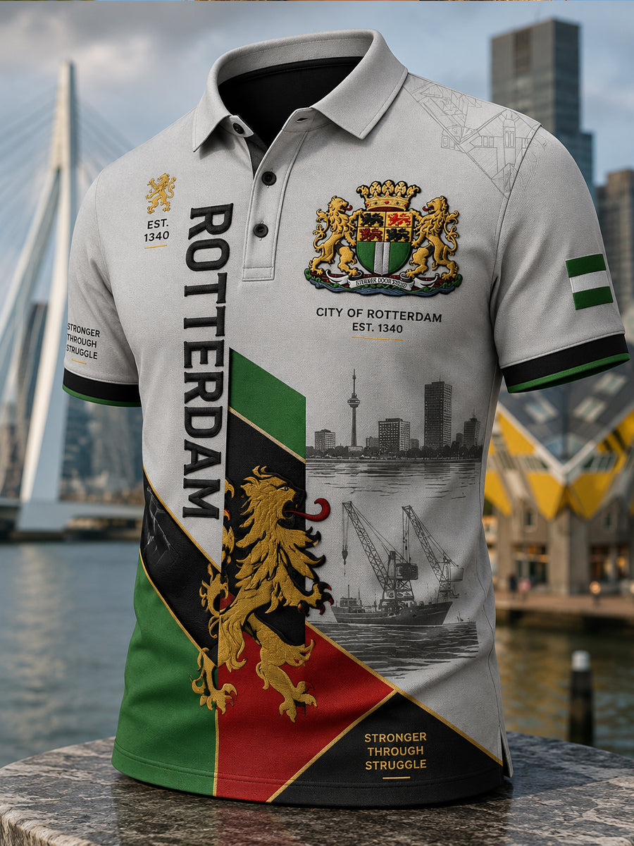 Herenpoloshirt met korte mouwen en stedelijke herdenkingsopdruk