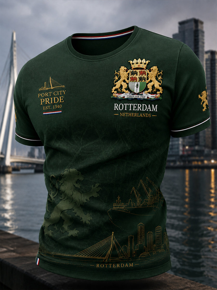 Heren-T-shirt met korte mouwen en stedelijke herdenkingsprint