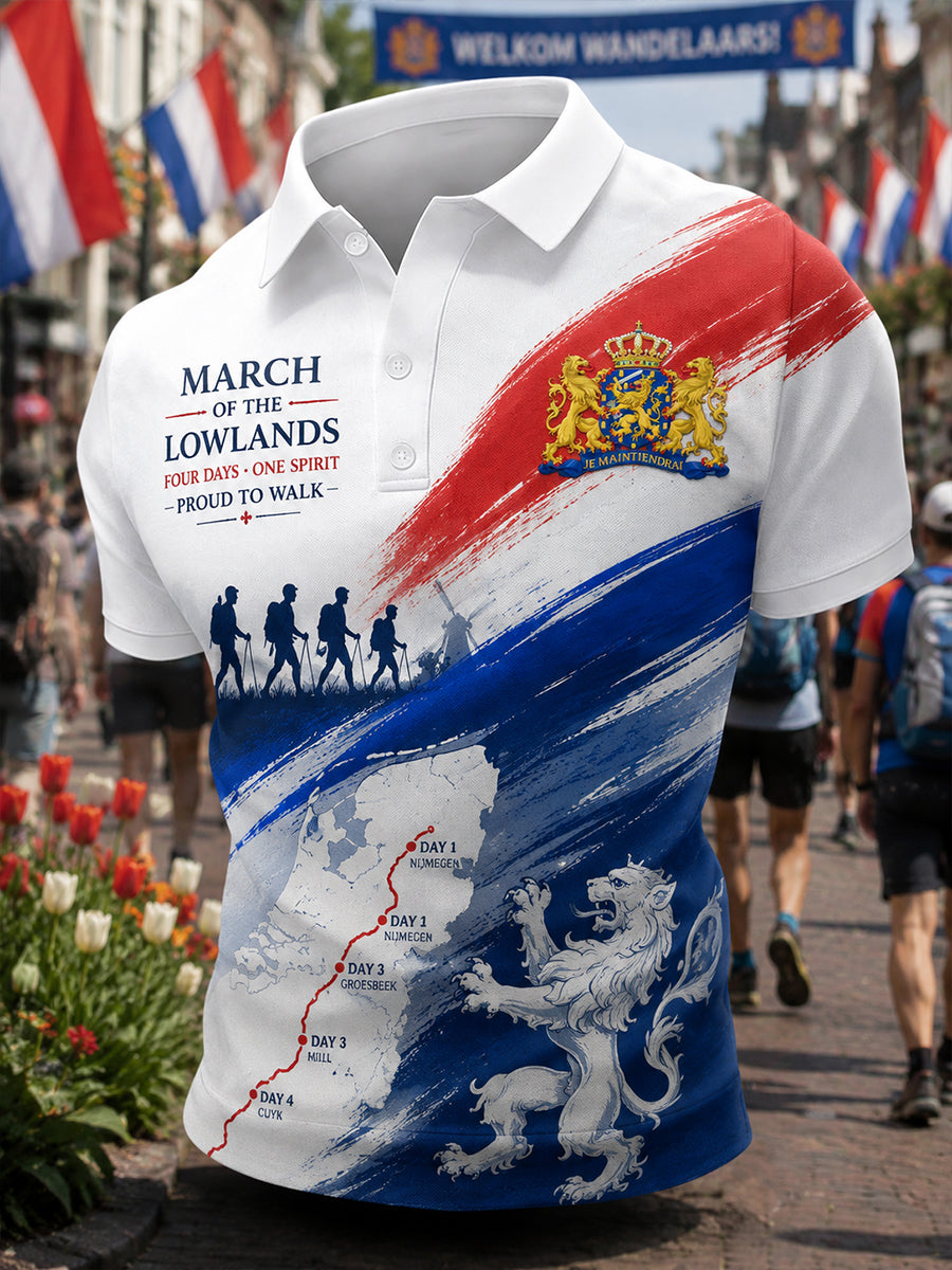 Herenpoloshirt met korte mouwen en grafische print van het Vierdaagsefeest
