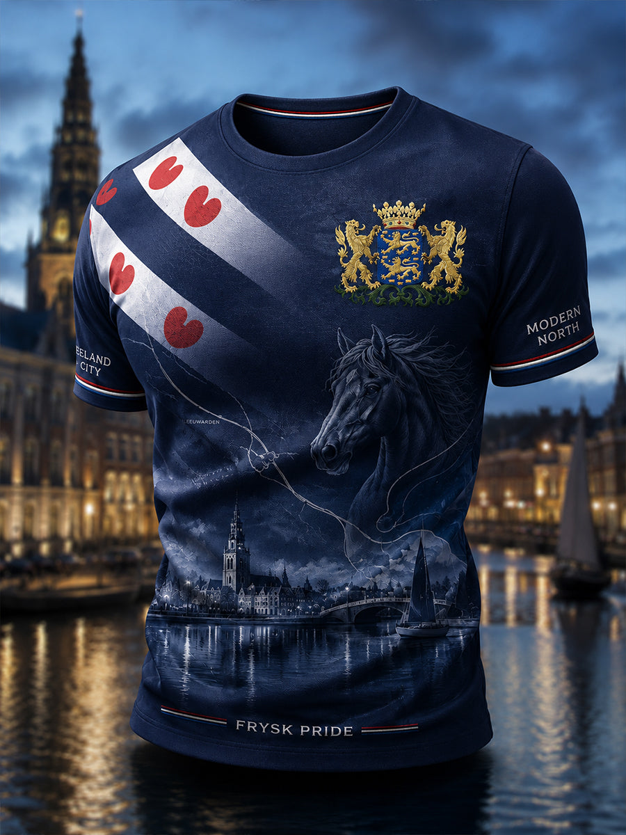 Heren-T-shirt met korte mouwen en stedelijke herdenkingsprint