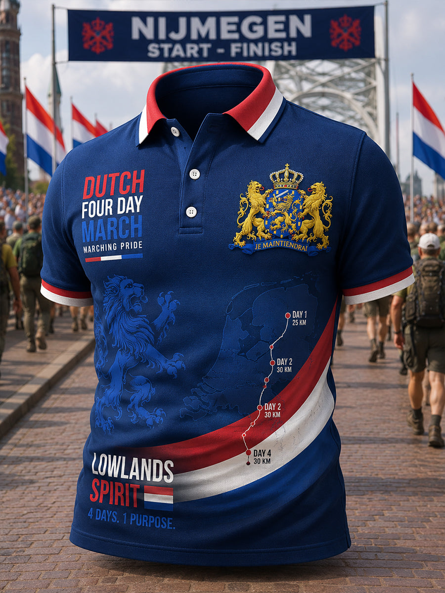 Herenpoloshirt met korte mouwen en grafische print van het Vierdaagsefeest