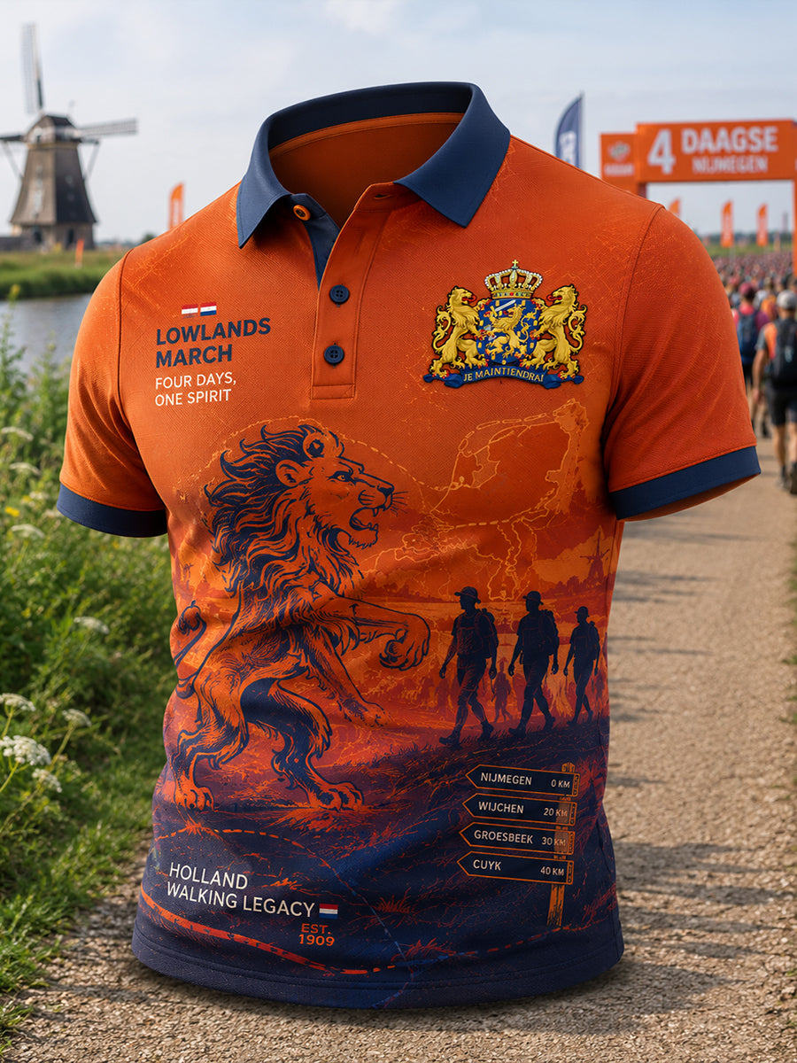 Herenpoloshirt met korte mouwen en grafische print van het Vierdaagsefeest