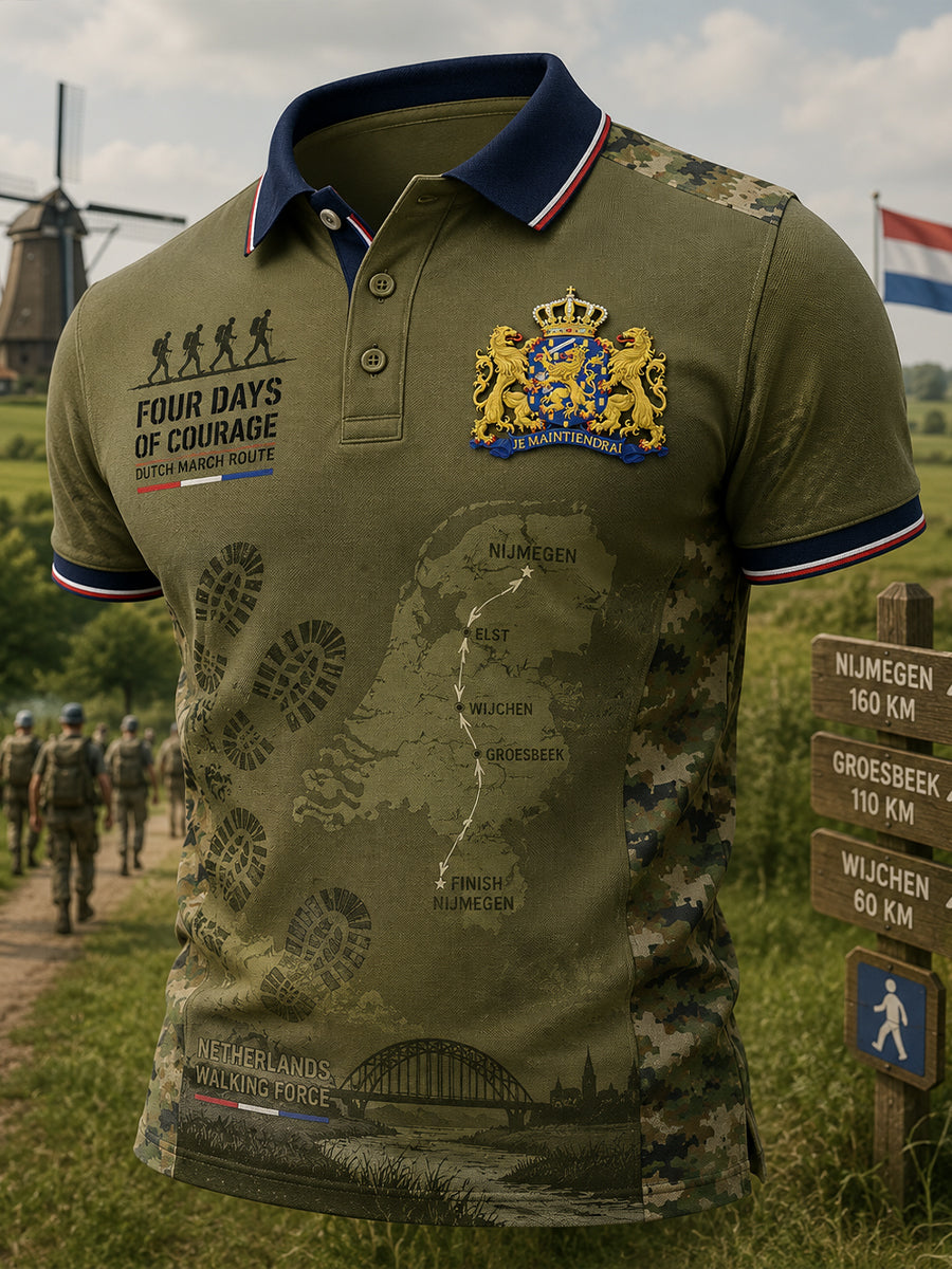 Herenpoloshirt met korte mouwen en grafische print van het Vierdaagsefeest