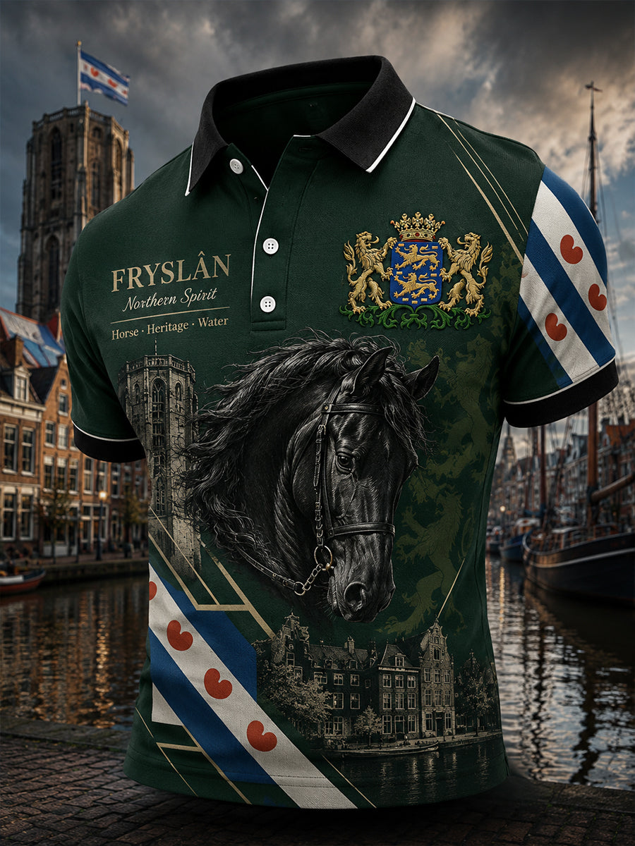 Herenpoloshirt met korte mouwen en stedelijke herdenkingsprint