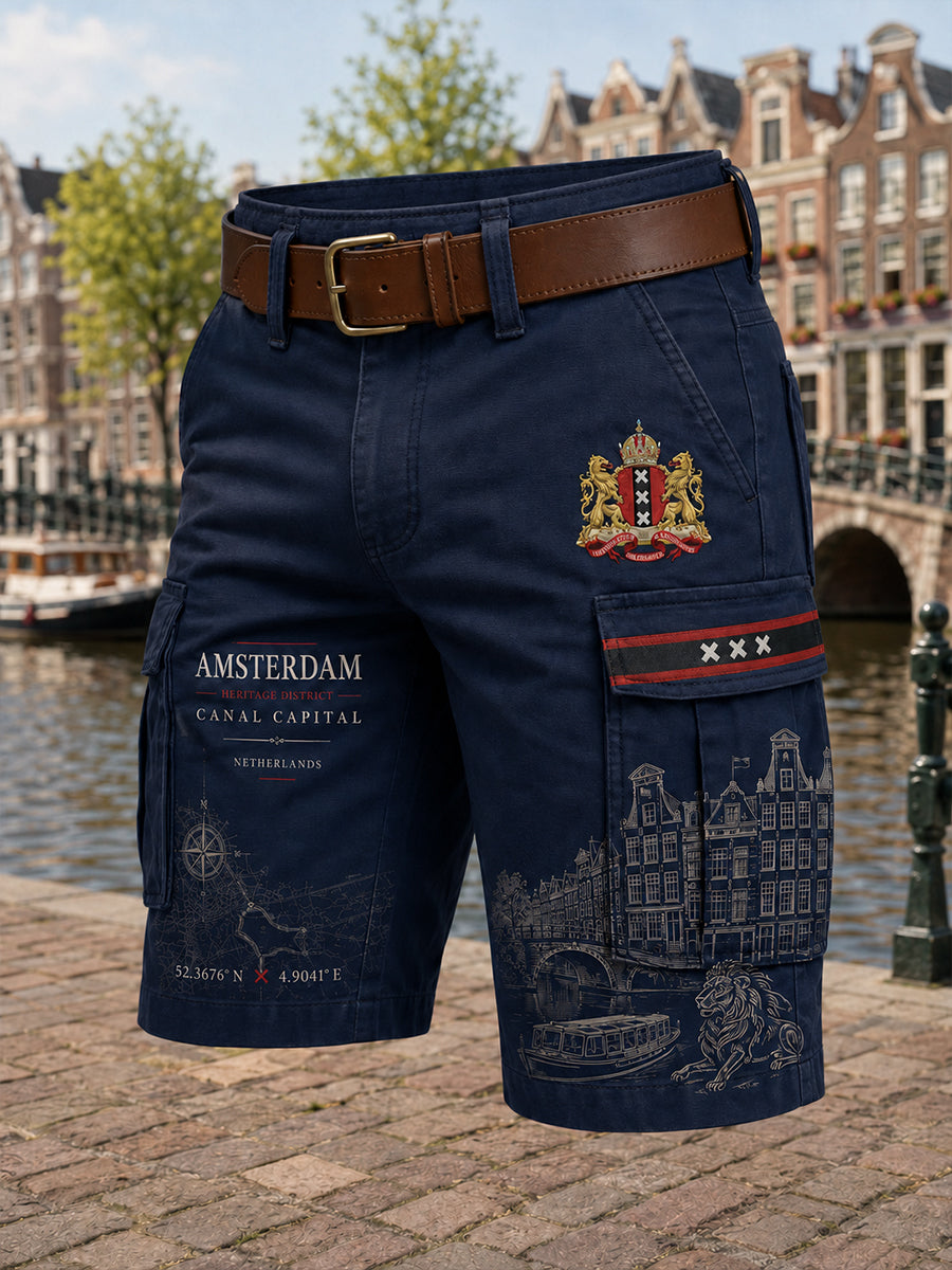 Herensmokingsbroek met stedelijk herdenkingsgraffisch motief en cropped model