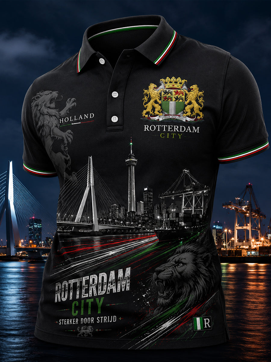 Herenpoloshirt met korte mouwen en stedelijke herdenkingsprint