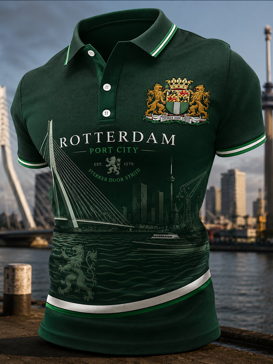 Herenpoloshirt met korte mouwen en stedelijke herdenkingsprint