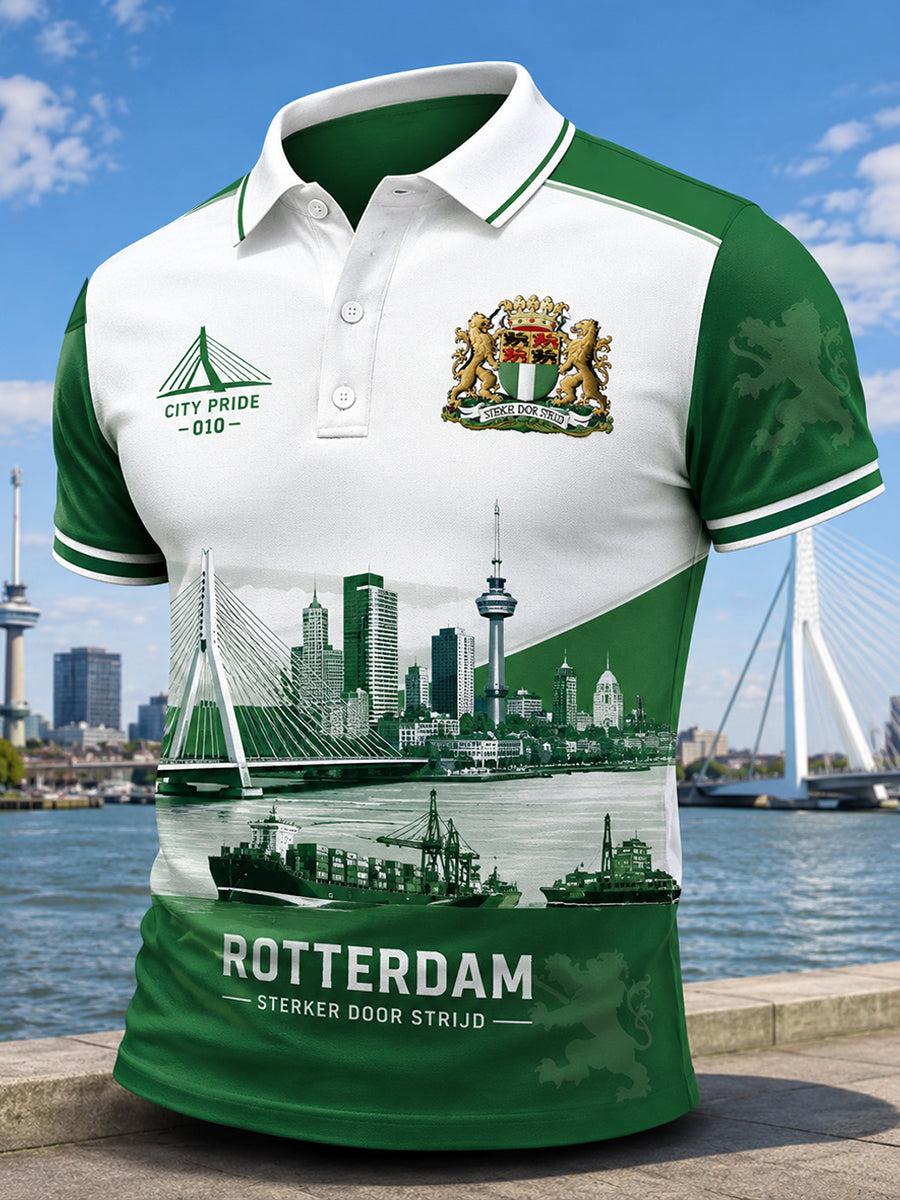Herenpoloshirt met korte mouwen en stedelijke herdenkingsprint