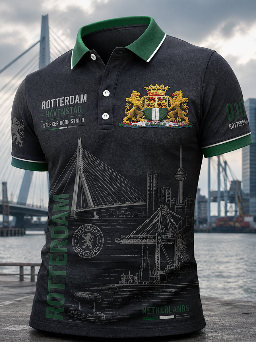 Herenpoloshirt met korte mouwen en stedelijke herdenkingsprint
