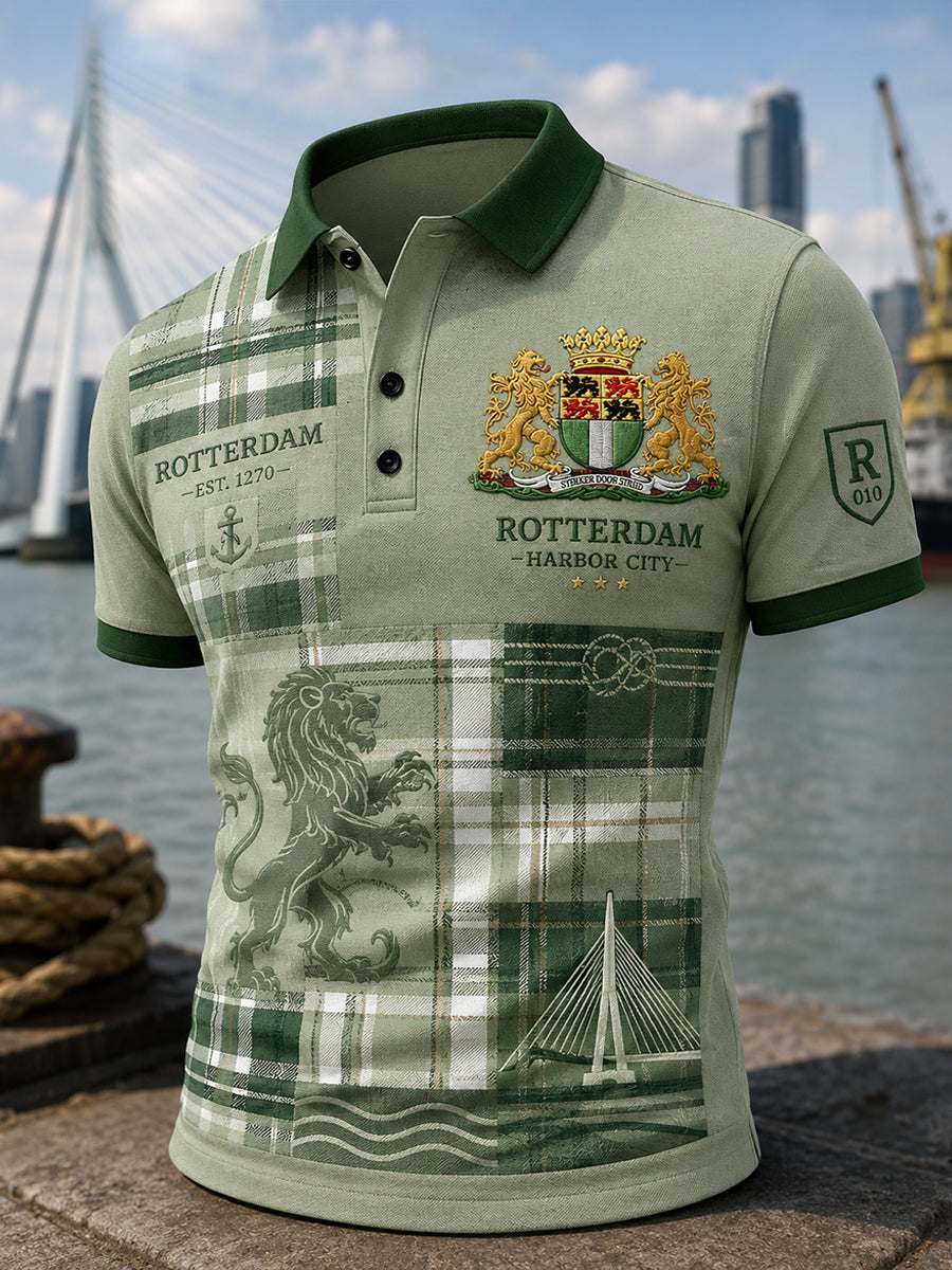 Herenpoloshirt met korte mouwen en stedelijke herdenkingsprint