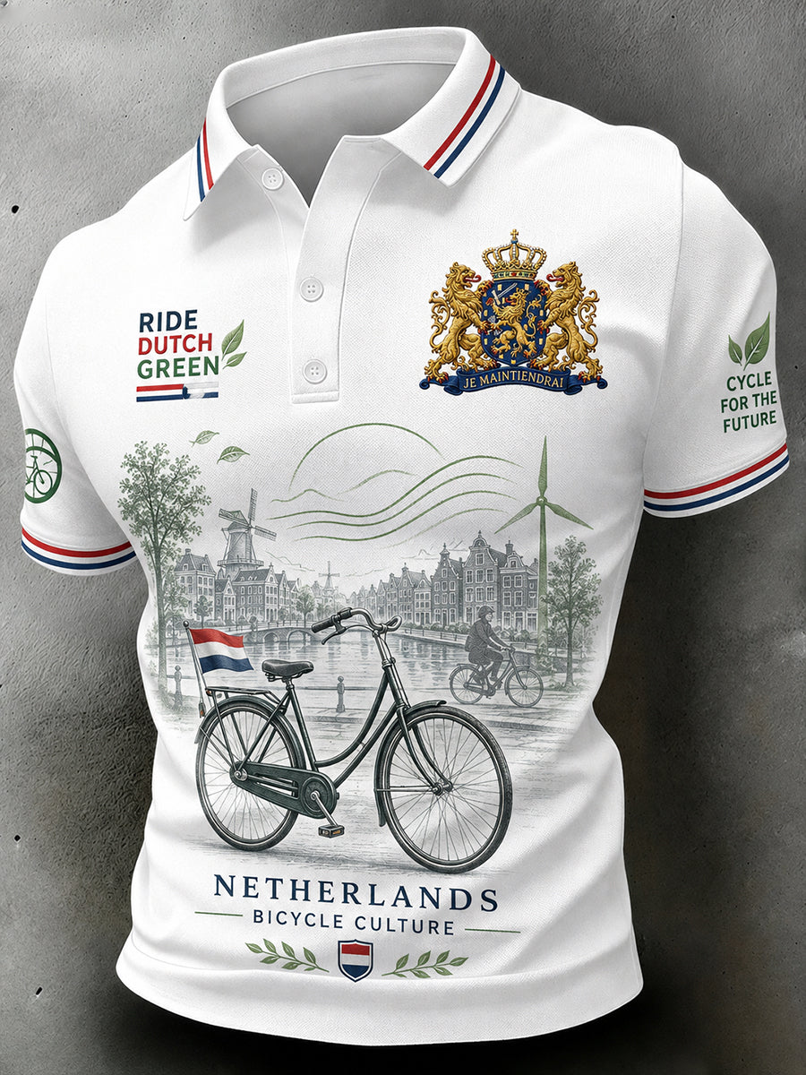 Milieuvriendelijk poloshirt met korte mouwen voor heren en print met fietsthema