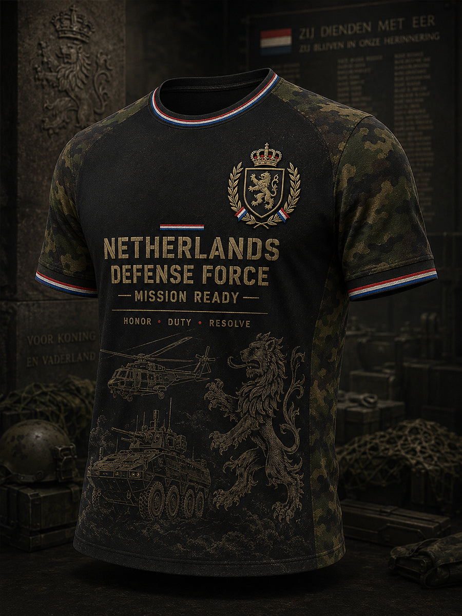 Heren-T-shirt met korte mouwen en camouflage- en militaire prints