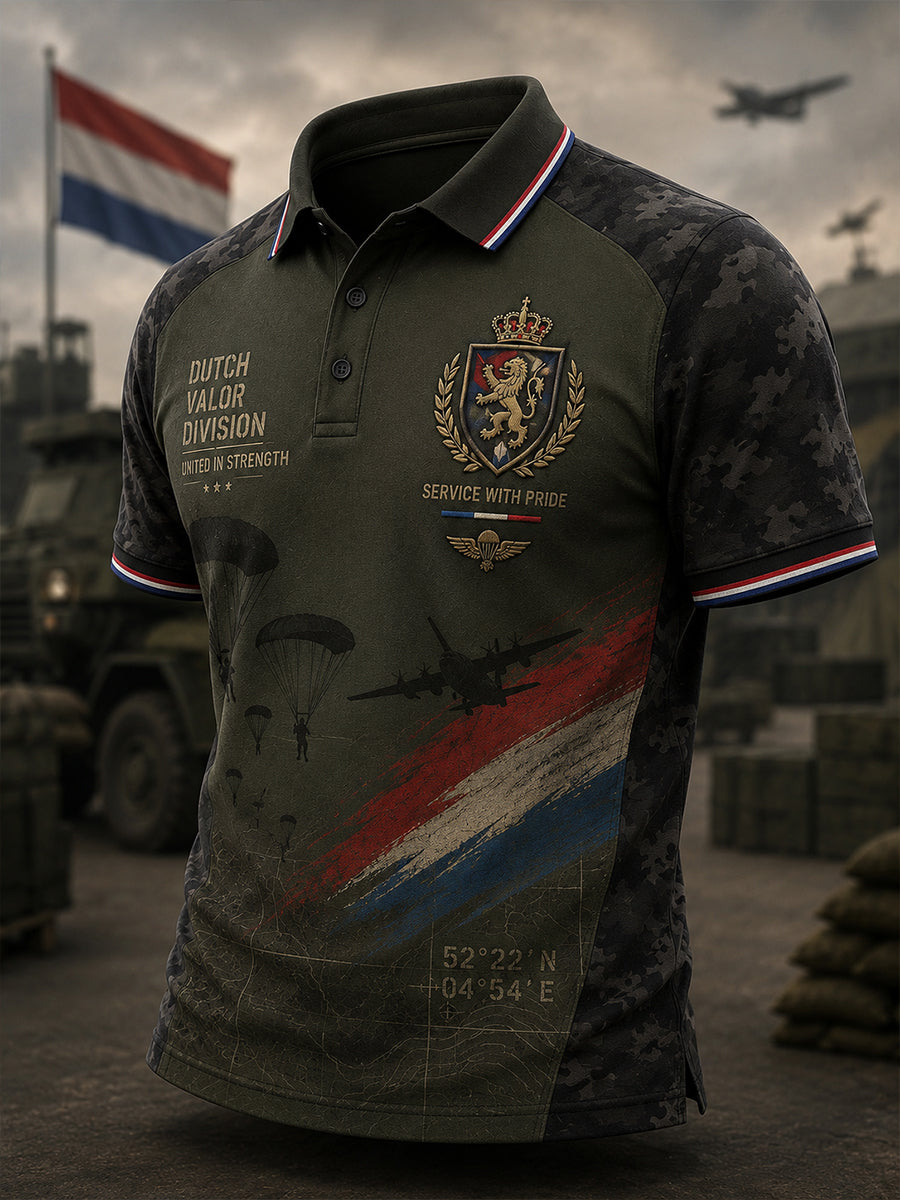 Herenpoloshirt met korte mouwen en camouflageprint in militaire stijl
