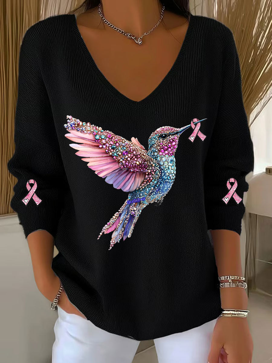 Dames borstkanker bewustzijn kolibrie print casual top