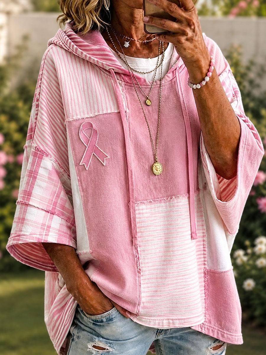 Roze patchworkkunsthoody voor dames