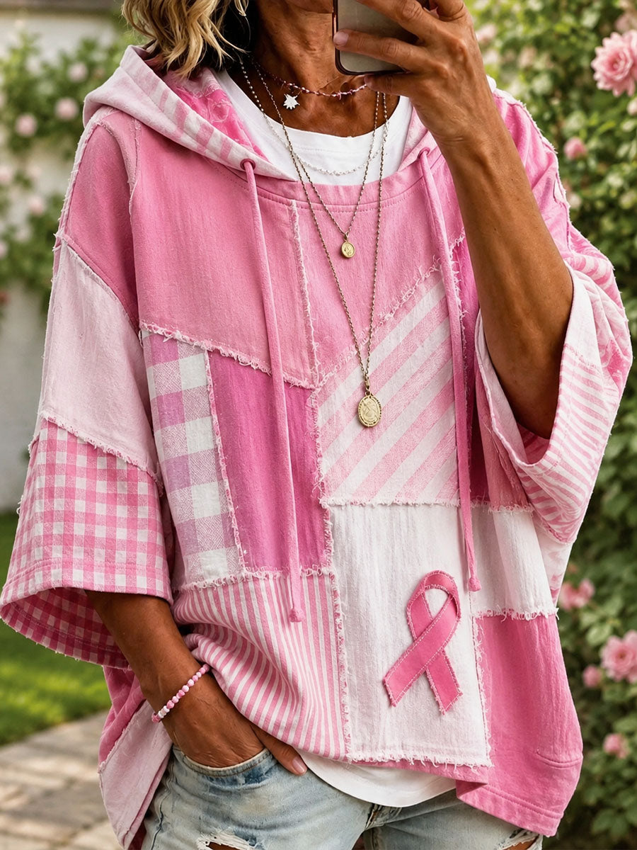 Roze patchworkkunsthoody voor dames