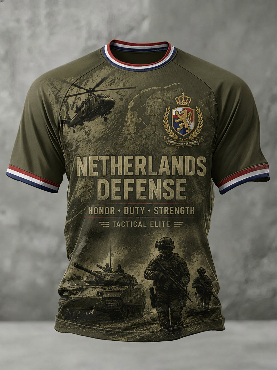 Heren militaire geïnspireerde grafische print Raglan T-shirt met korte mouwen