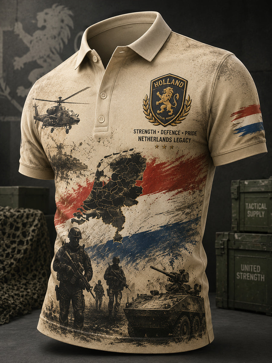 Herenpoloshirt met korte mouwen en militair geïnspireerde print