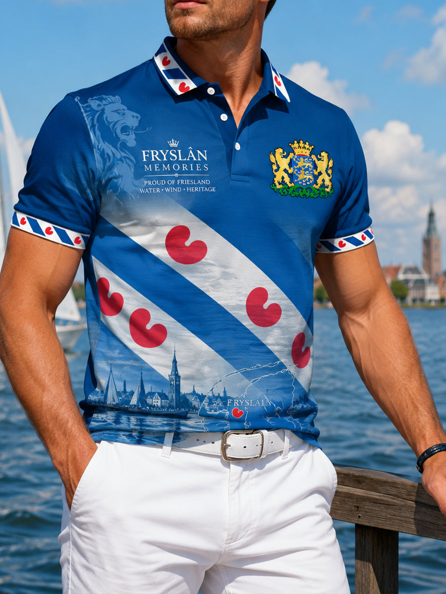 Herenpoloshirt met korte mouwen en stedelijke herdenkingsprint