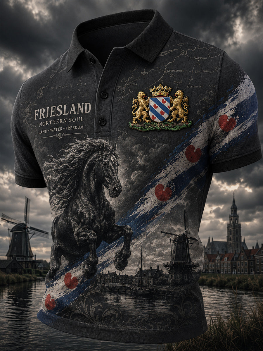 Herenpoloshirt met korte mouwen en vintageprint in souvenirstijl van een stad