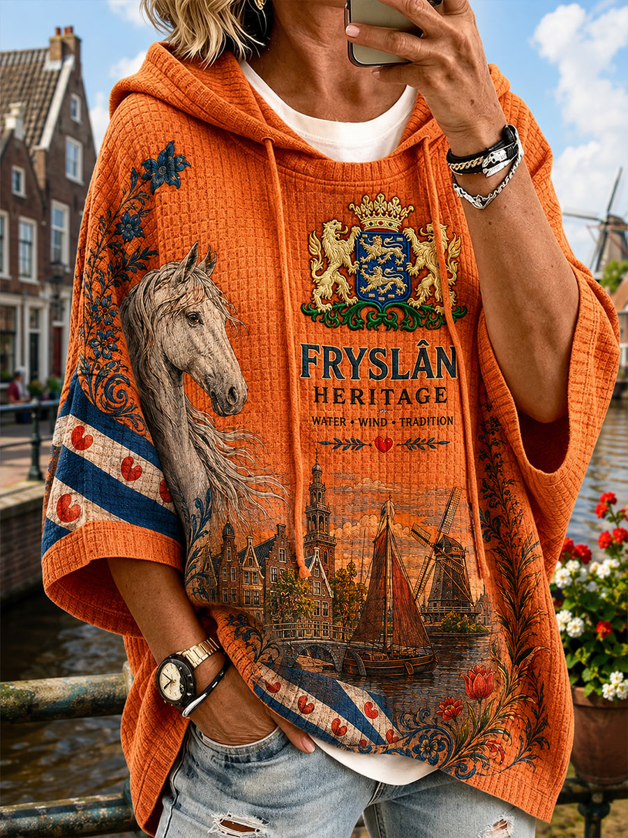 Damesstad-herinnering grafische wafelgebreide hoodie