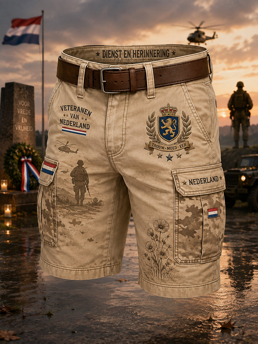 Herenspijkerbroek in vintage militaire stijl met veteraantop en kort model
