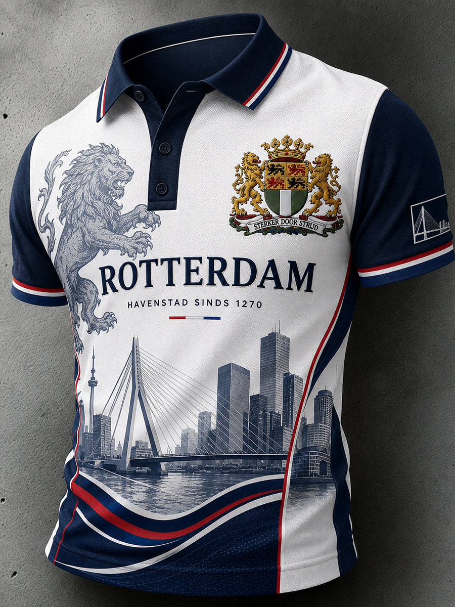 Herenpoloshirt met korte mouwen en grafische herdenkingsprint in urban-stijl