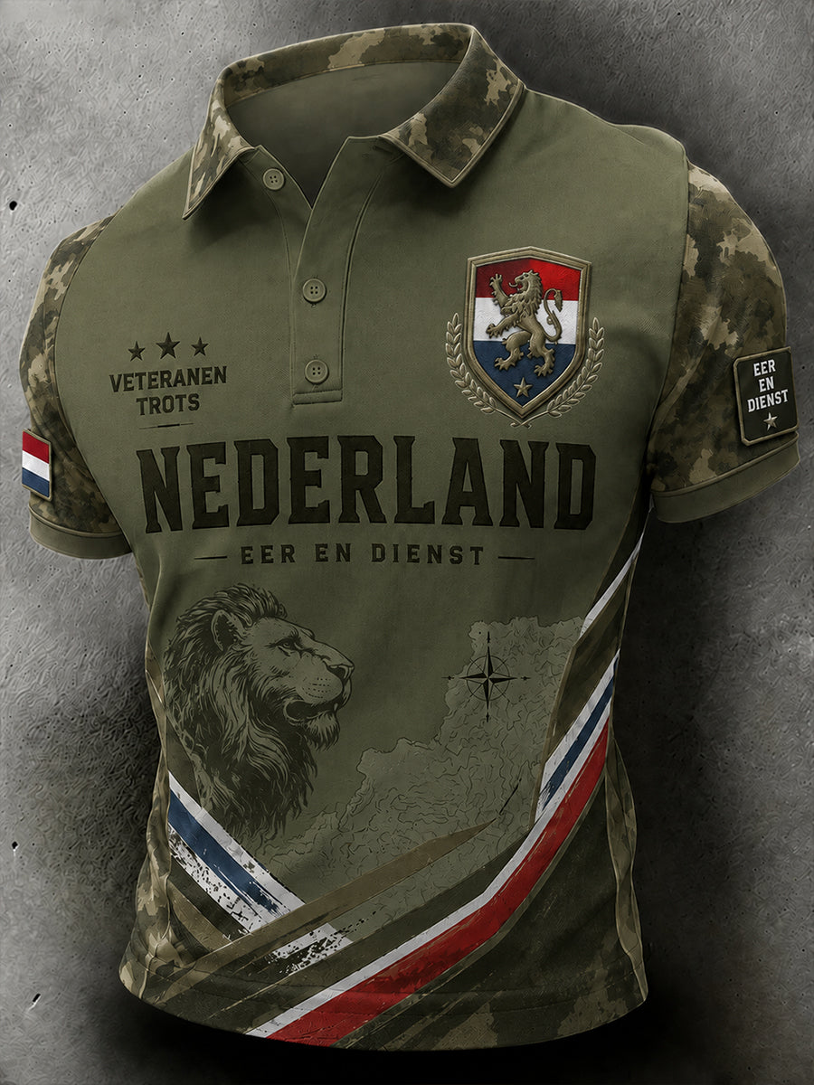 Poloshirt met korte mouwen voor heren en print in militaire stijl