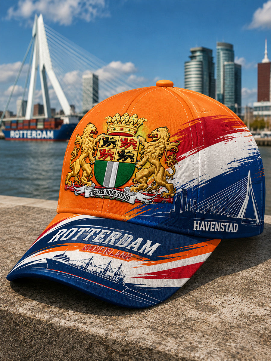 Herenpet met stads- en souvenirprint
