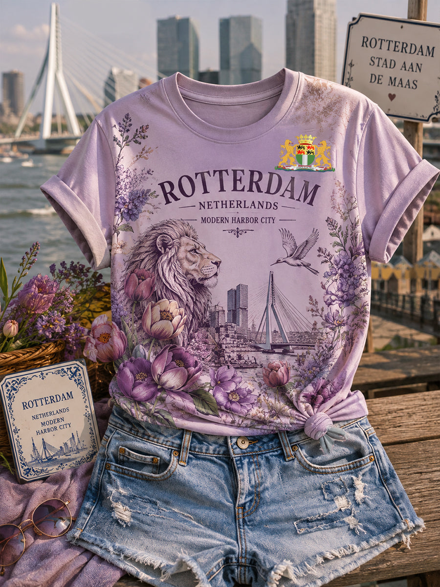 Dames-T-shirt met korte mouwen en grafische print van een stads souvenir