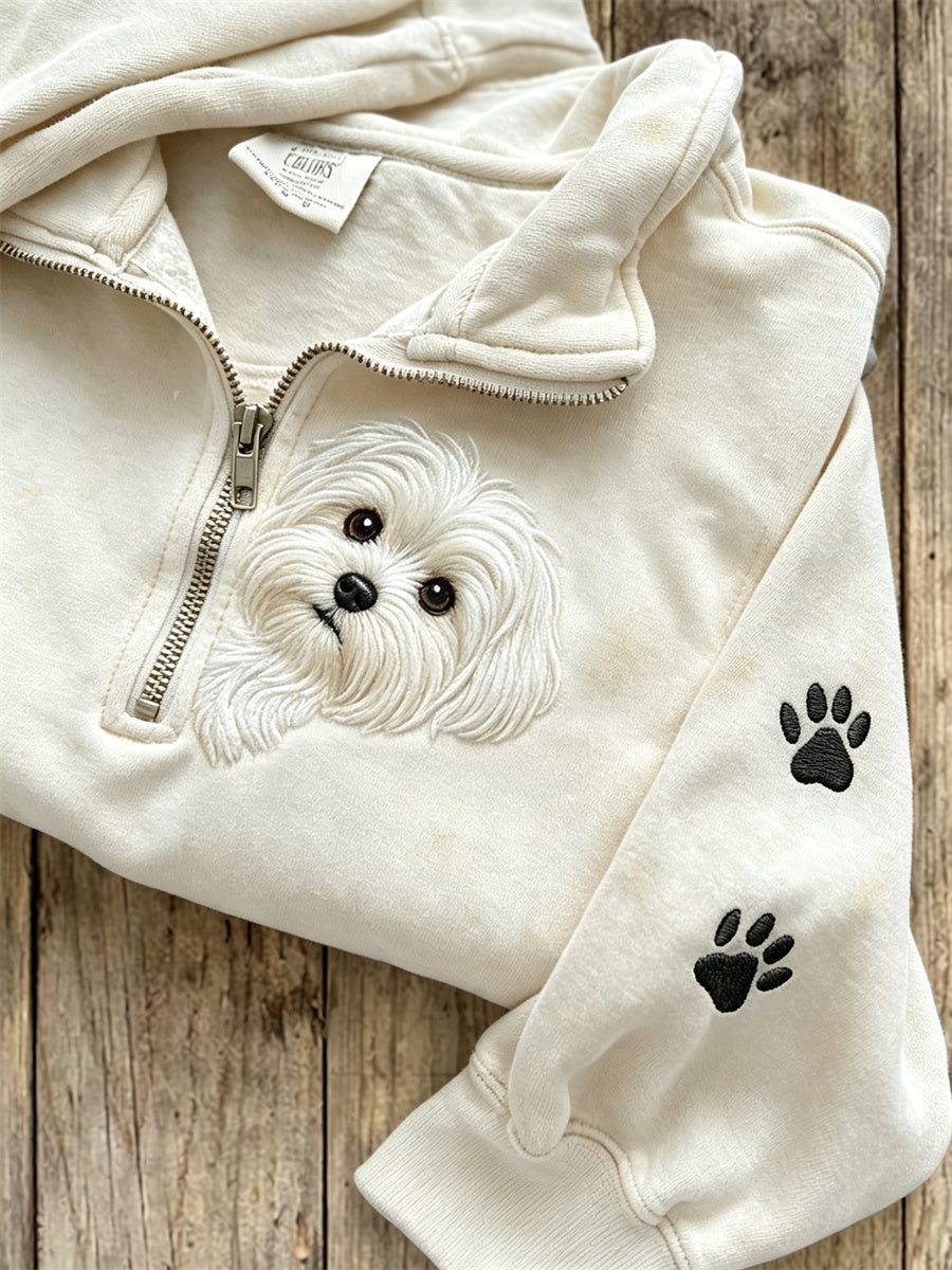Pluitende Maltese hond en pootprint voor dames met ritssluiting