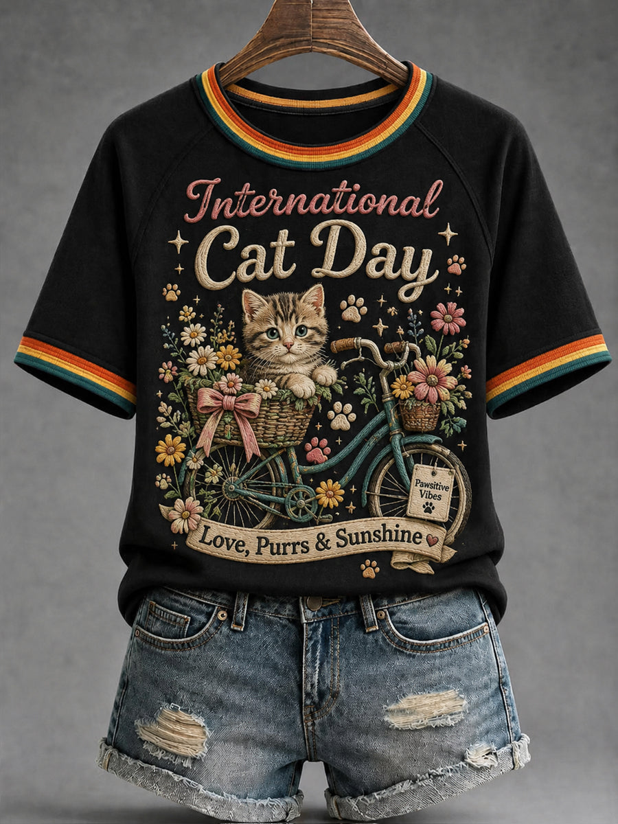 Internationale kattendag voor dames gedrukt casual T-shirt