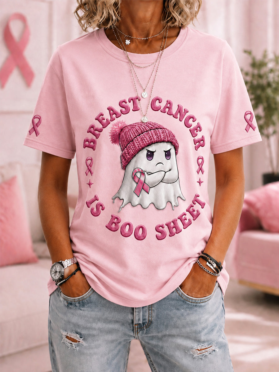 Borstkanker bij vrouwen is een roze halloweenghostprint T-shirt ter ondersteuning van het bewustzijn rond borstkanker