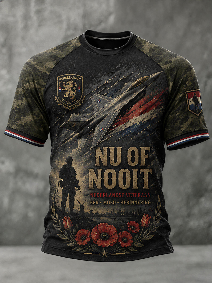 Herenvintage militair geïnspireerde grafische Raglan T-shirt met korte mouwen
